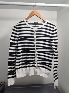 Jacob Black & White Striped Button Cardigan